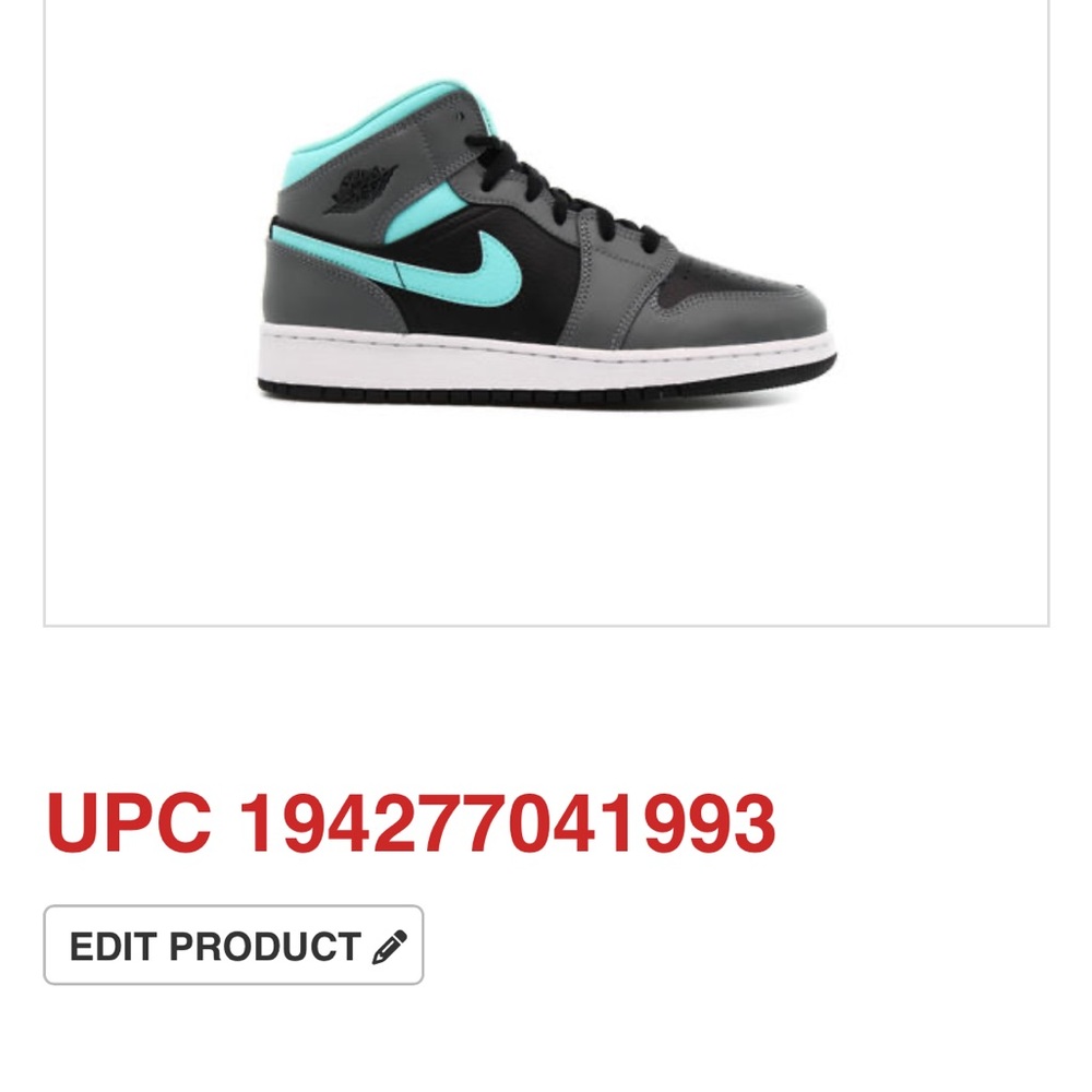 Youth size 3.5 Jordan 1 mid grey aqua. Excellent condition.